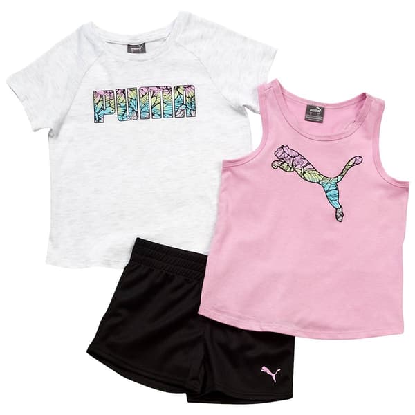 Girls &#40;4-6x&#41; Puma&#40;R&#41; 3pc. Butterfly Wing Emblem Tee/Tank & Shorts - image 