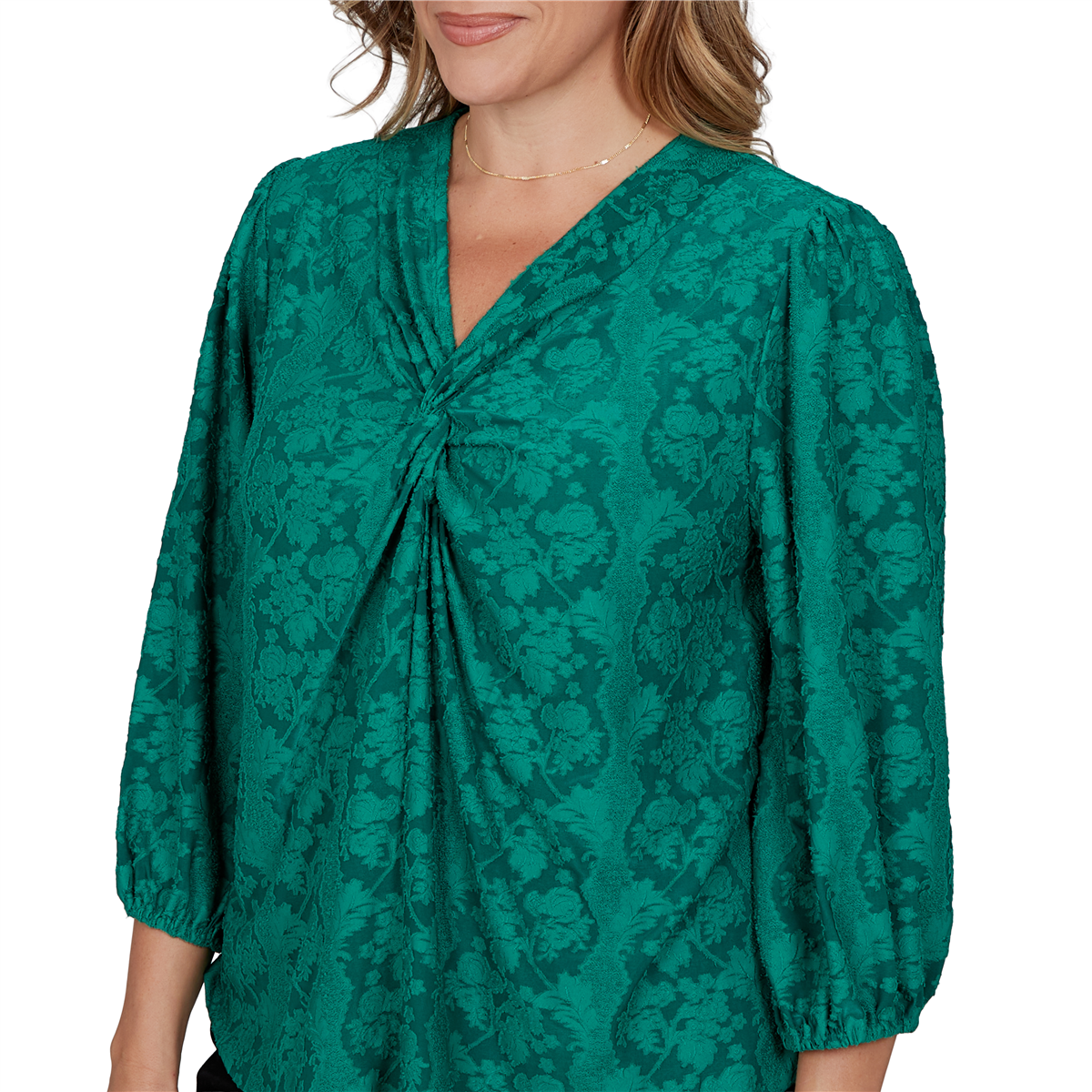 Plus Size Ruby Rd. Mysterious Romance Knot Front Floral Blouse