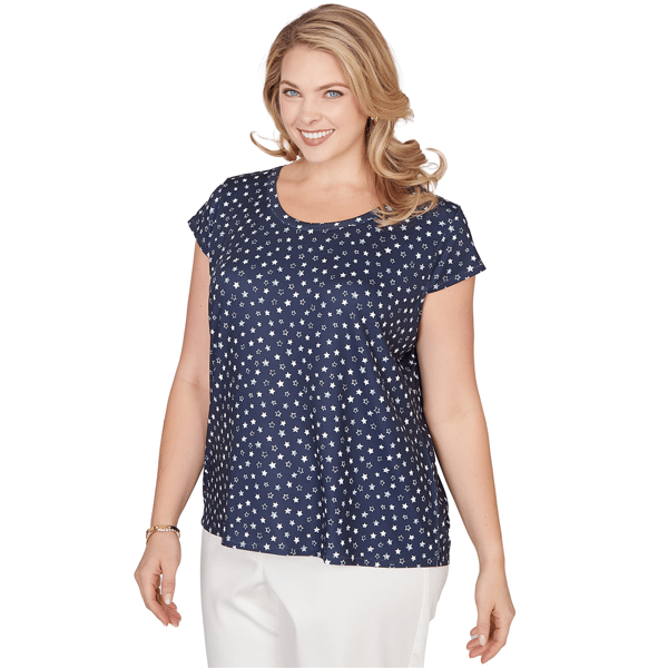 Plus Size Emaline Sapphire Serenade II Cap Sleeve Stars Tee