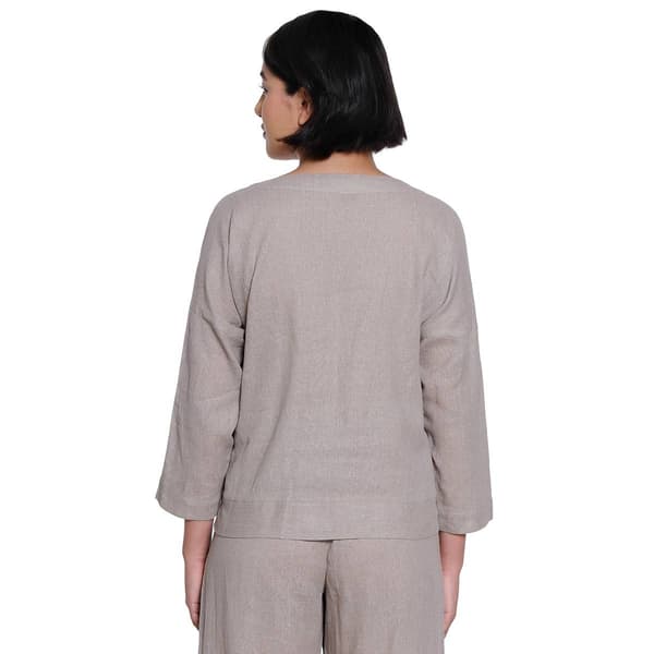 Womens Ali Miles 3/4 Sleeve Side Cinch Solid Linen Blouse