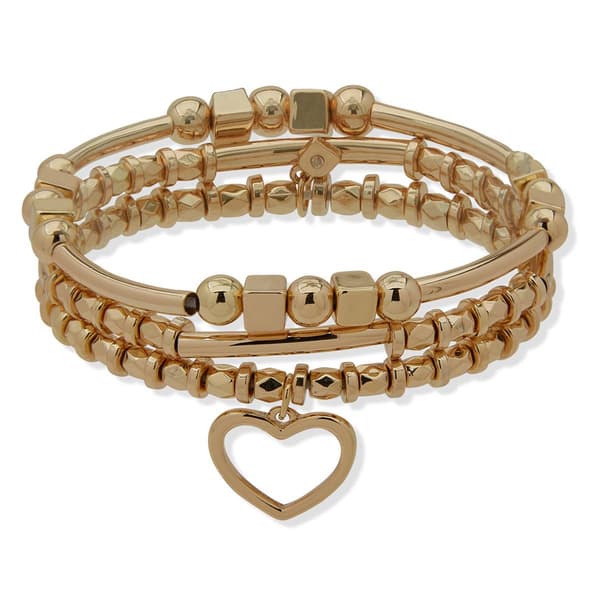 Nine West Gold-Tone Heart Charm Beaded Bracelet Set