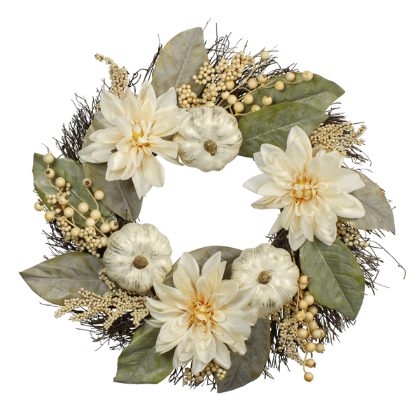 Northlight 22in. Dahlia & Pumpkin Fall Artificial Floral Wreath - image 