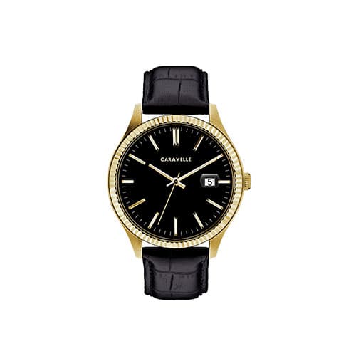Mens Caravelle Leather Strap & Steel Watch - 44B118 - image 