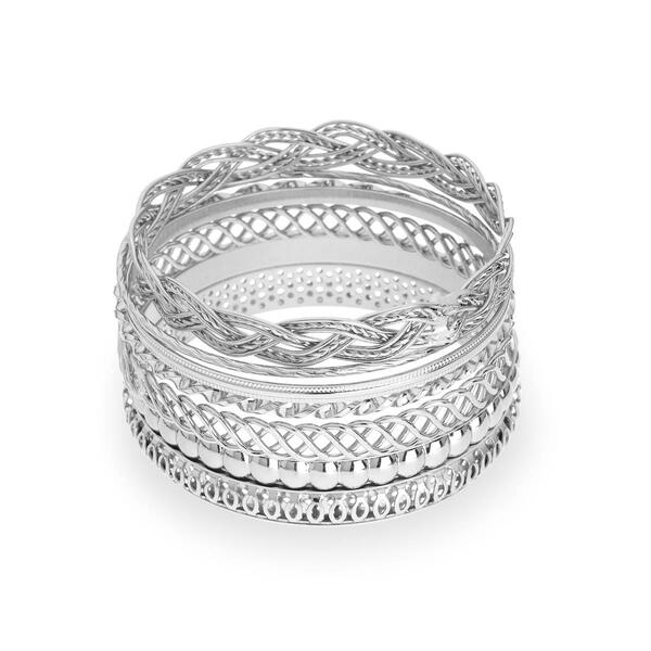 Guess Silver-Tone Multi Bangle Bracelets - Set of 7 - image 