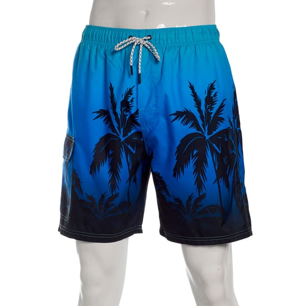 Young Mens SURFZONE Blue Ombre Palms Swim Trunks - image 
