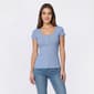 Womens Absolutely Famous Short Sleeve Rib Henley Scoop Neck Tee - image 1