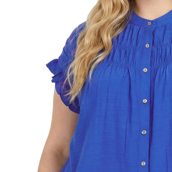 Plus Size NY Collection Short Sleeve Smock Button Front Blouse