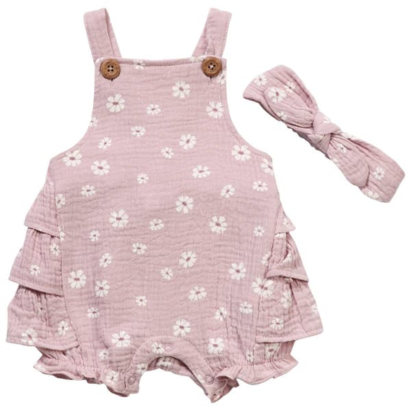 Baby Girl (NB-9M) Emily & Oliver(R) Floral Bubble Romper & Headband - image 