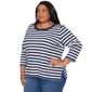 Plus Size Alfred Dunner Port Side 3/4 Sleeve Pique Stripe Sweater - image 2