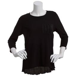 Womens 89th &amp;Madison 3/4 Sleeve Plisse Mix Media Top