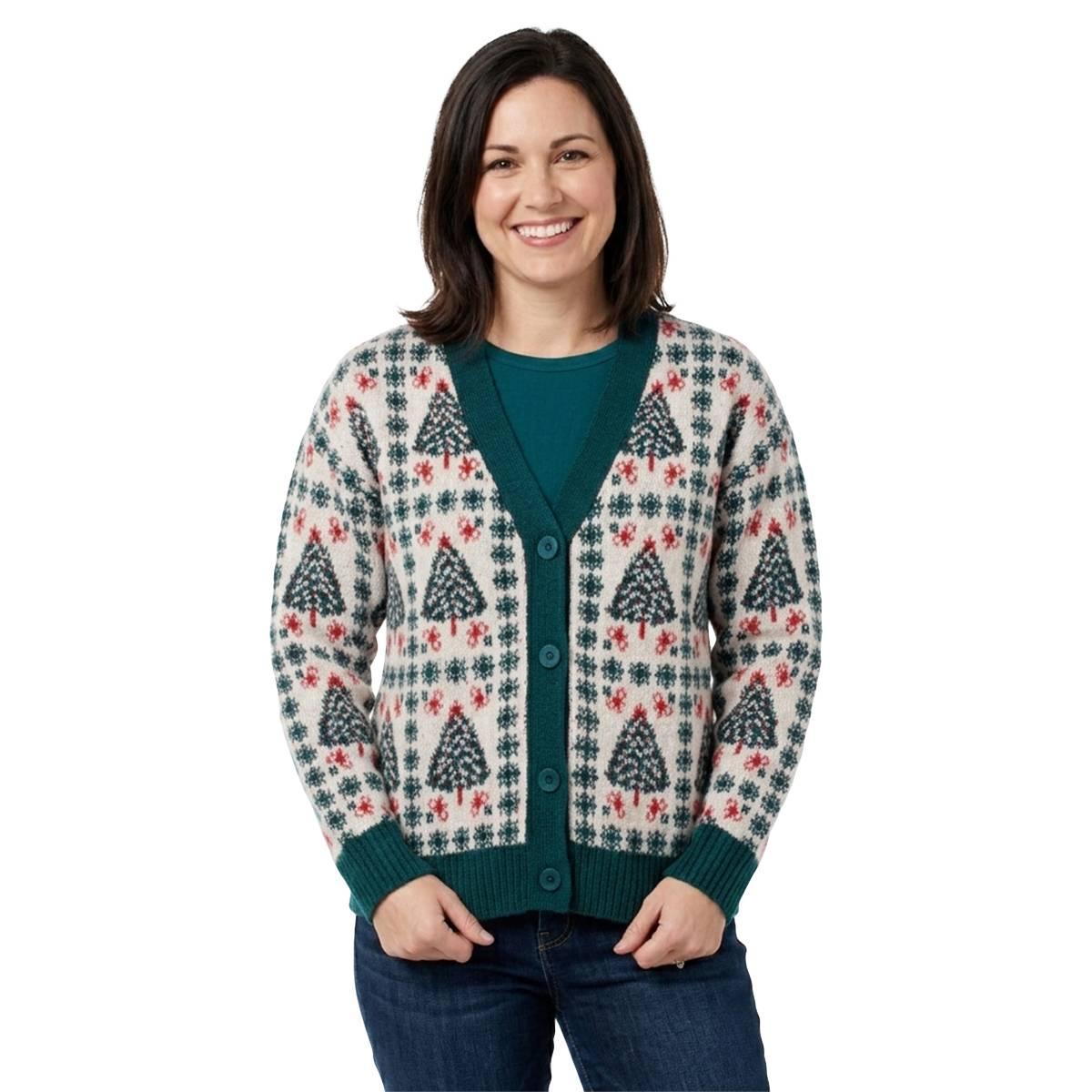 Petite Hanna & Gracie Long Sleeve Christmas Tree Cardigan