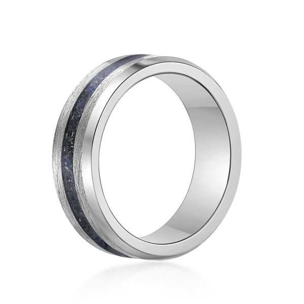 Mens Lynx Stainless Steel Ring with Crushed Titanium Stripe Inlay