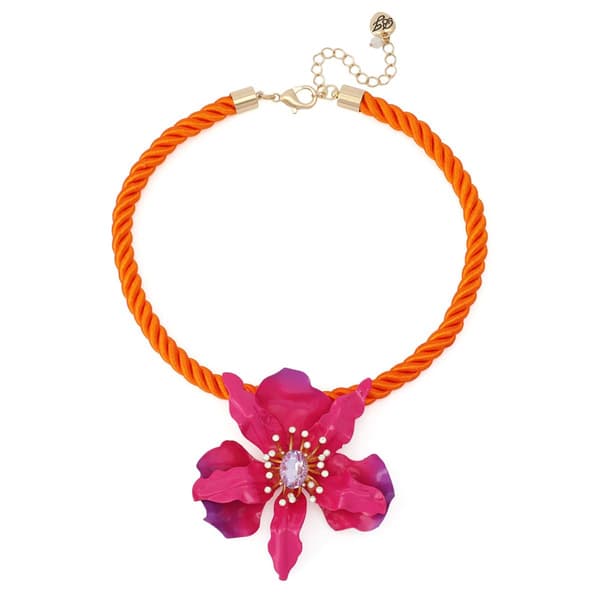 Betsey Johnson Hothouse Bloom Orchid Pendant Statement Necklace - image 