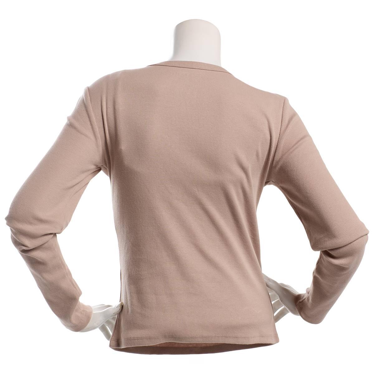 Juniors Pink Rose Long Sleeve Rib Lace Up Tie Top