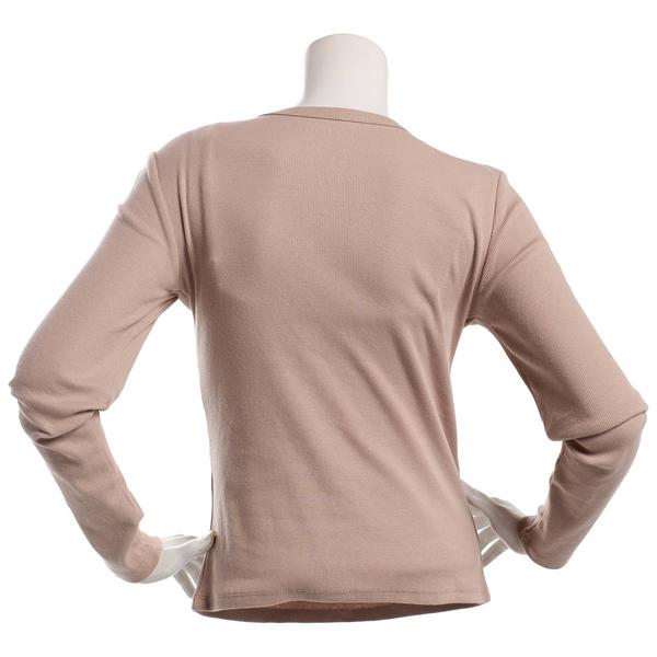 Juniors Pink Rose Long Sleeve Rib Lace Up Tie Top