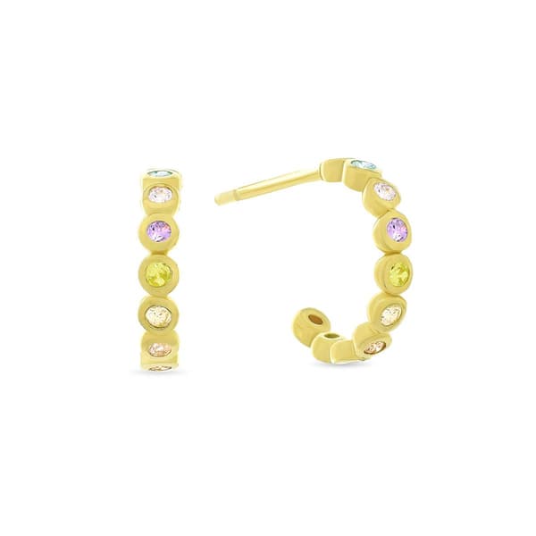Forever New 18kt. Gold Plated Rainbow CZ C-Hoop Earrings - image 