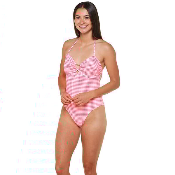 Juniors Betsey Johnson Gingham with Front Heart Ring One Piece - image 