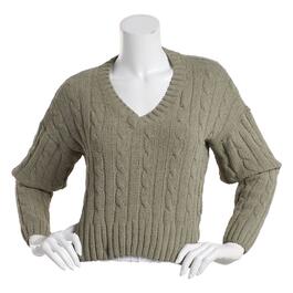 Juniors Poof! Chenille Notched Hem Cable Knit Sweater