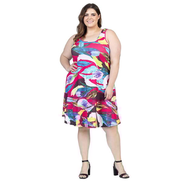 Plus Size 24/7 Comfort Apparel Tropical A-Line Knee Length Dress - image 