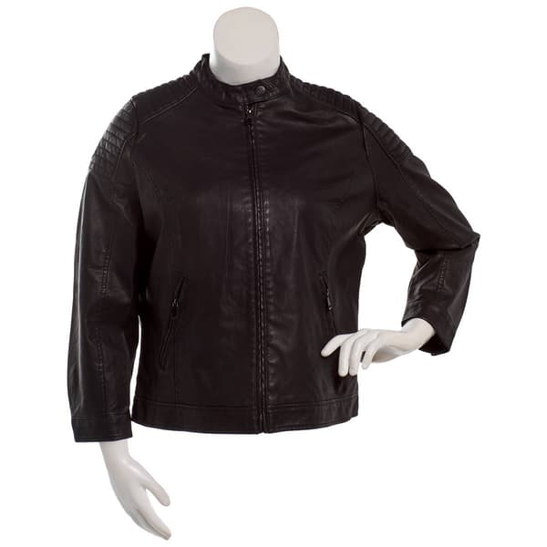 Juniors Plus Snobbish Faux Leather Biker Jacket - image 