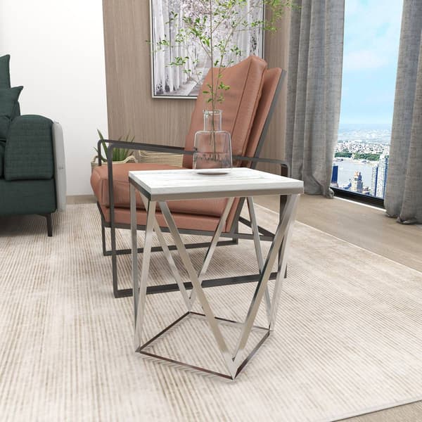 9th & Pike® Silver Marble and Stainless Steel Modern Accent Table