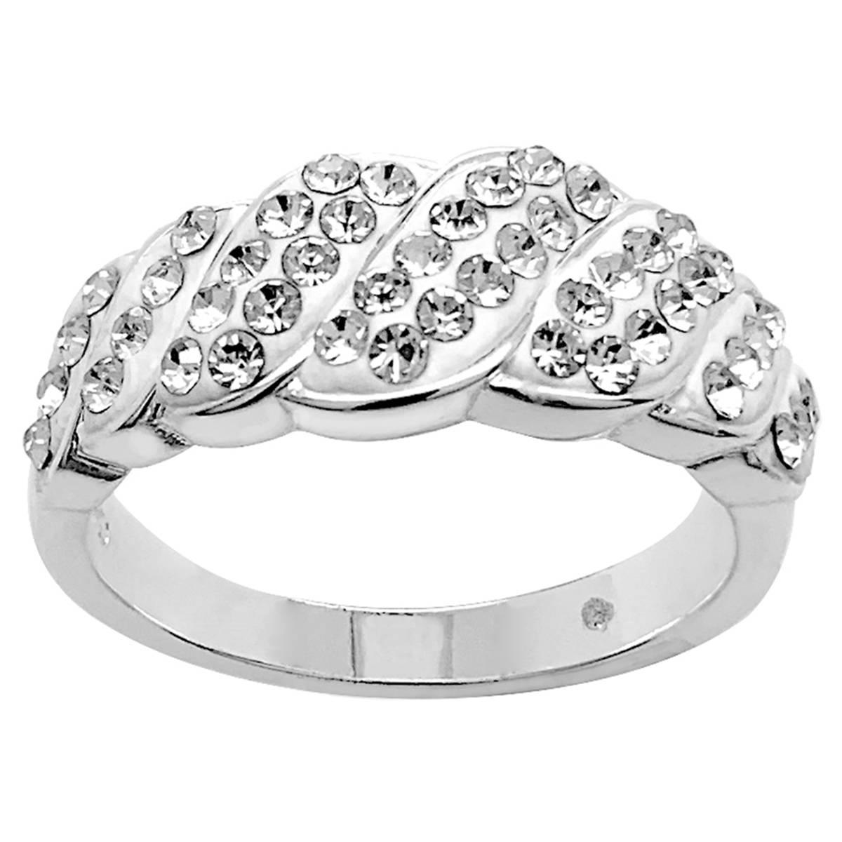 Marsala Silver Plated Crystal Pave Croissant Statement Ring