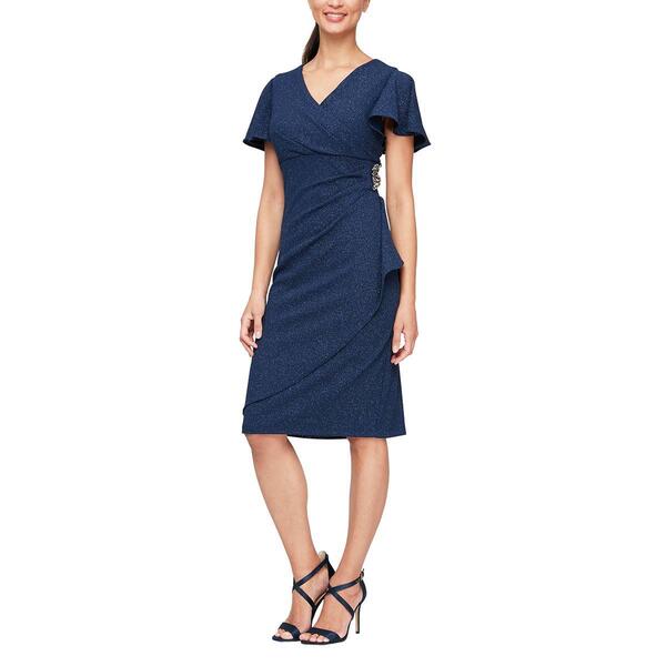 Petite SLNY Flutter Sleeve Surplice Side Embellished Dress - image 