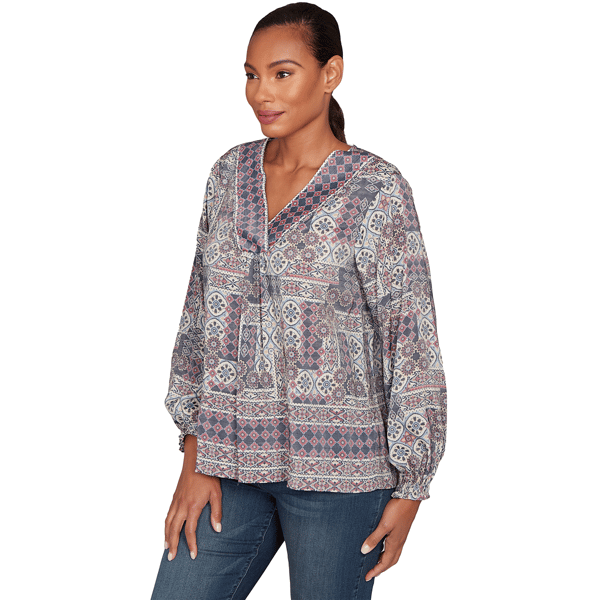 Womens Skye&#8217;s the Limit Back To Town V Neck Patchwork Blouse