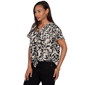 Womens Ruby Rd. Tropical Noir Short Sleeve Floral Tie Hem Blouse - image 3
