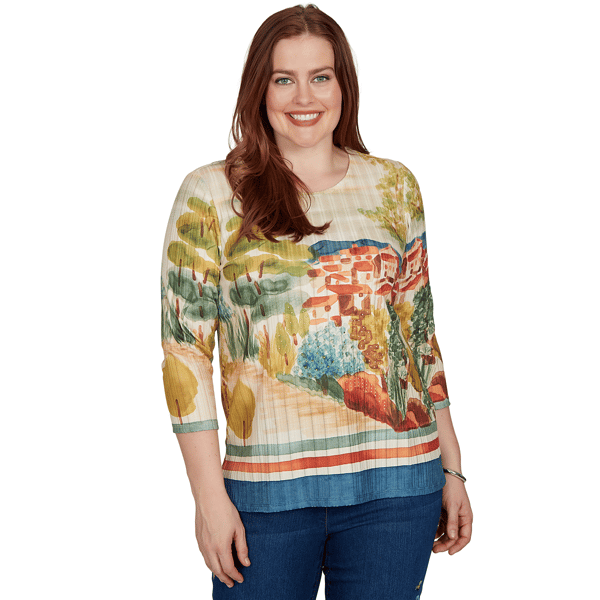 Womens Alfred Dunner Tuscany Tuscan Landscape Scenic Blouse - image 