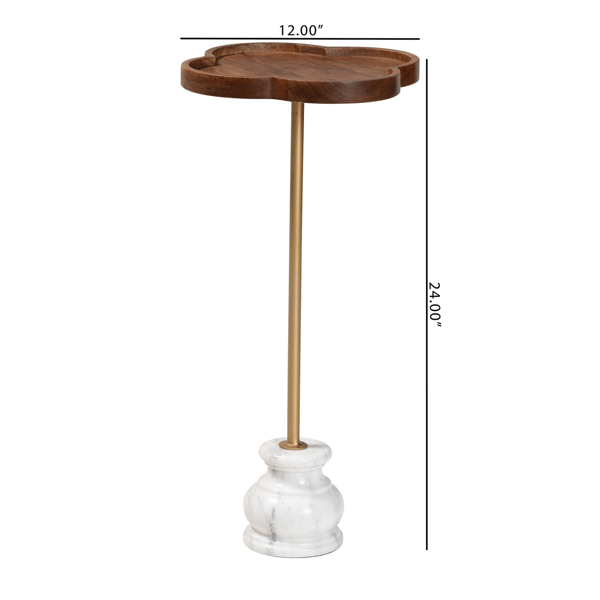 Baxton Studio Gezana Clover Tray Top Drink Table with Marble Base