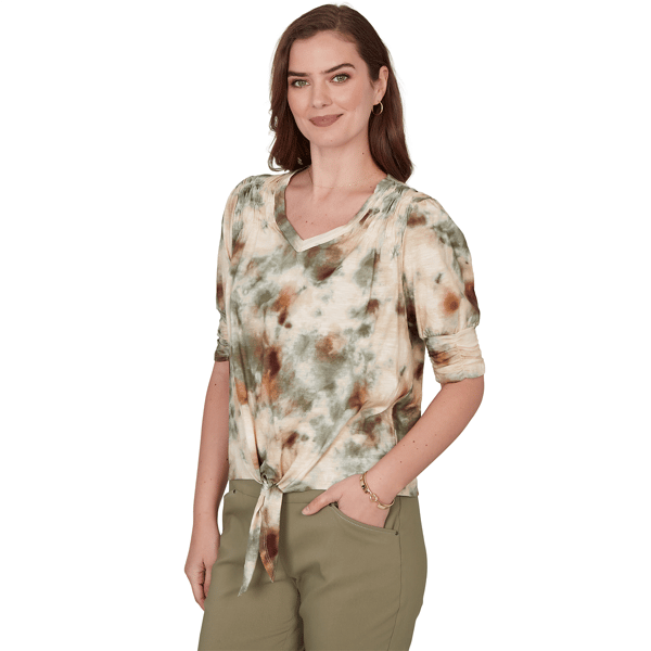 Womens Skye’s the Limit Key Items Elbow Sleeve Tie Dye Blouse