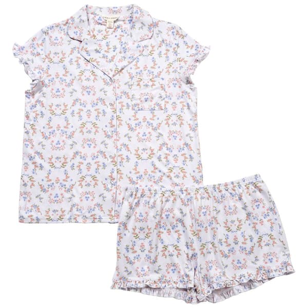 Womens Laura Ashley(R) Floral Damask Ruffle Trim Pajama Set