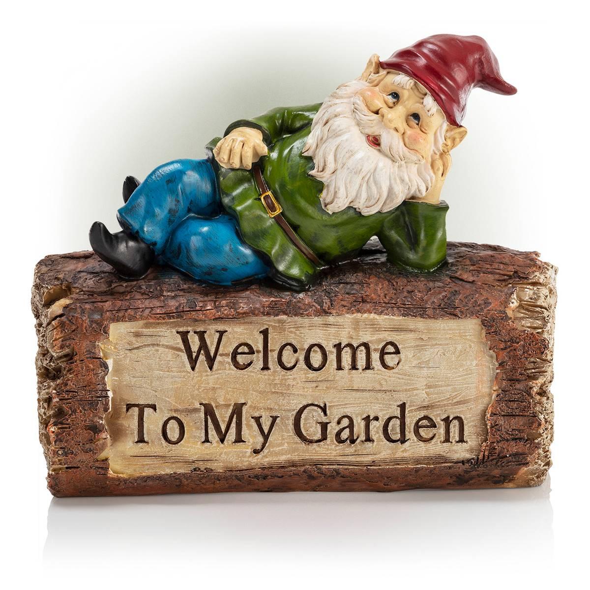 Alpine "Welcome to My Garden" Sign Gnome Statue
