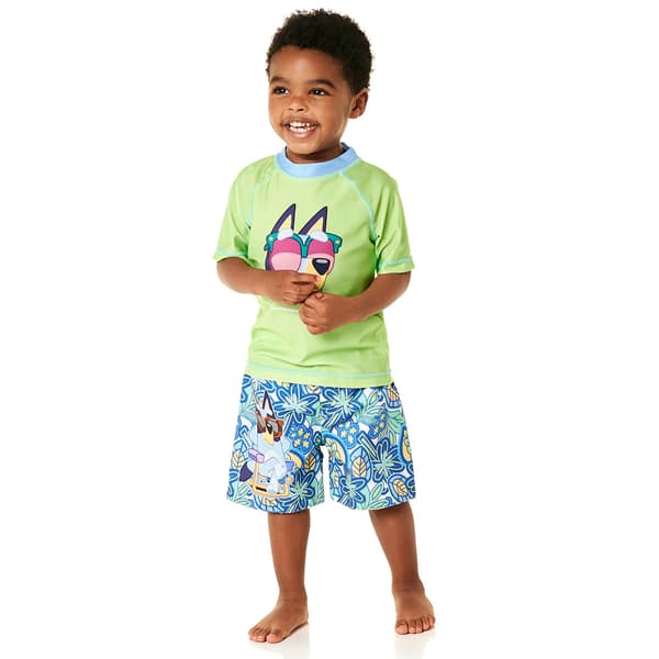 Toddler Boy Bluey 2pc. Raglan Short Sleeve Rash Guard Swim Set - image 