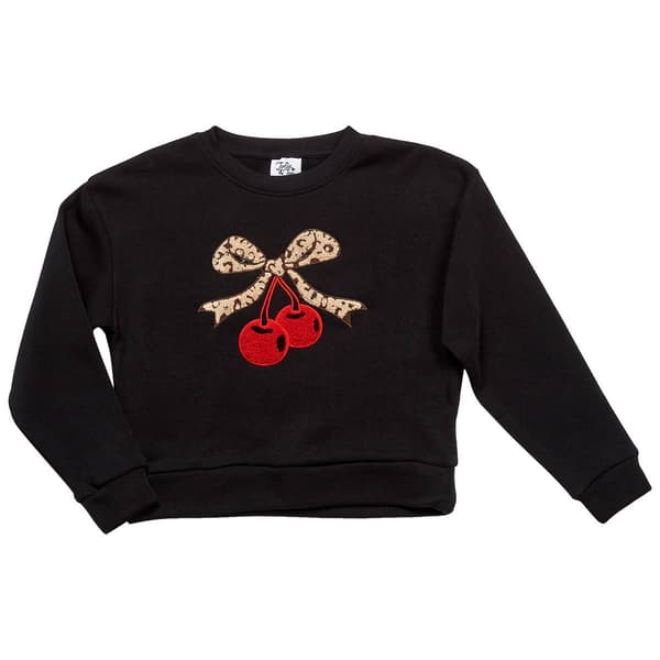 Girls (7-16) Jolie & Joy Cherry/Leopard Fleece Lined Crewneck - image 