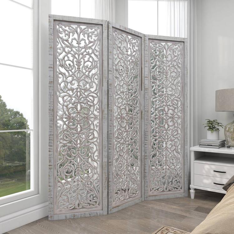 9th & Pike® Farmhouse White Wooden Room Divider Screen