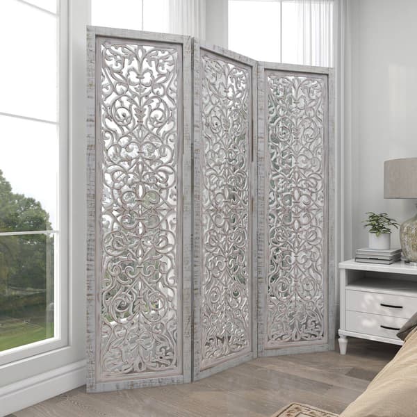 9th & Pike® Farmhouse White Wooden Room Divider Screen
