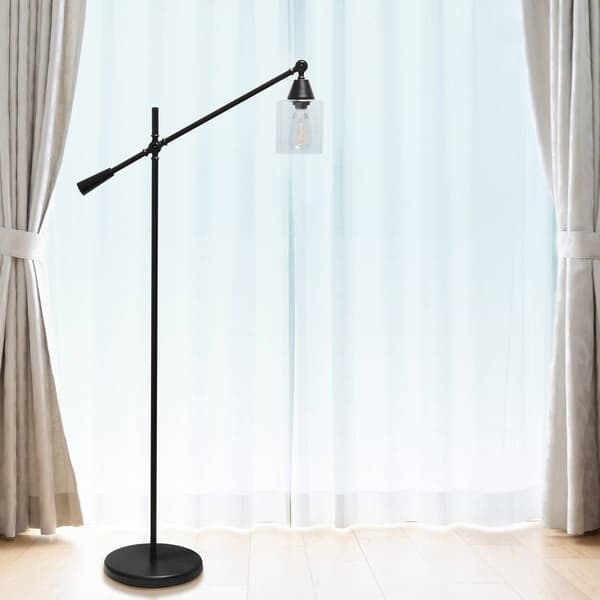 Lalia Home Swing Arm Floor Lamp w/Clear Glass Cylindrical Shade
