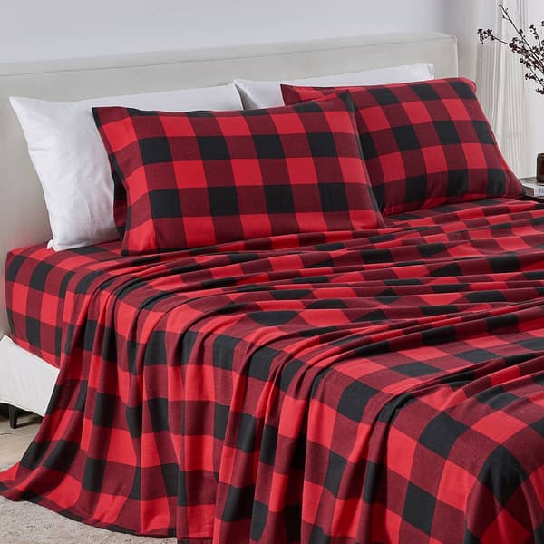 Freshfolds Premium Turkish Cotton Plaid Flannel 4pc. Sheet Set