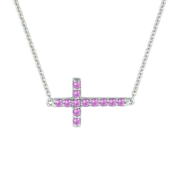 Gemstone Classics&#40;tm&#41; Pink Sapphire Sideways Cross Necklace - image 