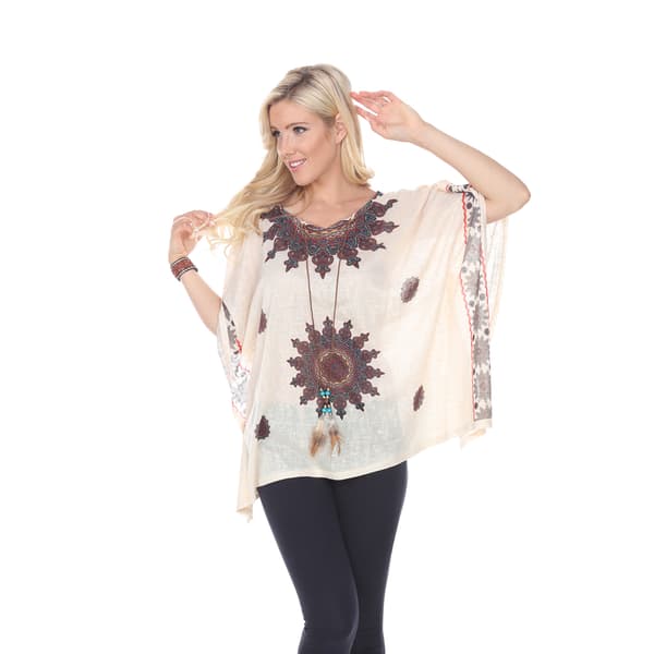 Womens White Mark Medallion Print Poncho