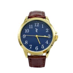 Mens 42mm Gold-Tone Watch with Brown Leather Strap - MWLTBV-04