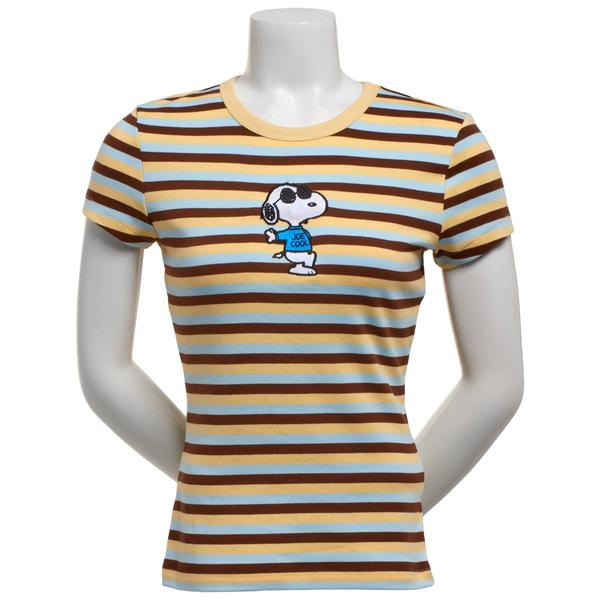 Juniors C-Life Snoopy Multi Stripe Baby Ringer Tee