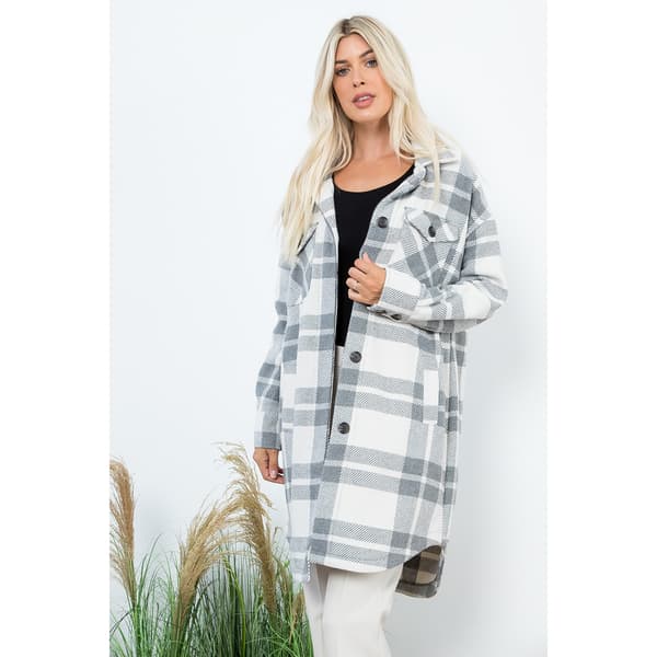 Womens Jade & Ivory Long Plaid Shacket - image 