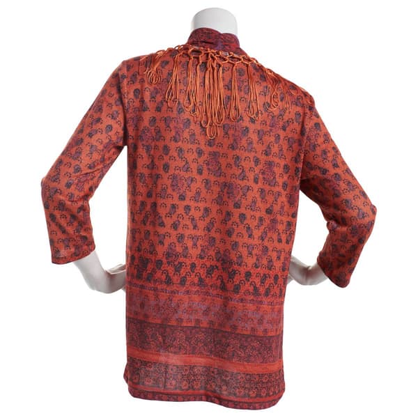 Womens OneWorld Border Pattern Scarf 3/4 Sleeve Hacci Blouse