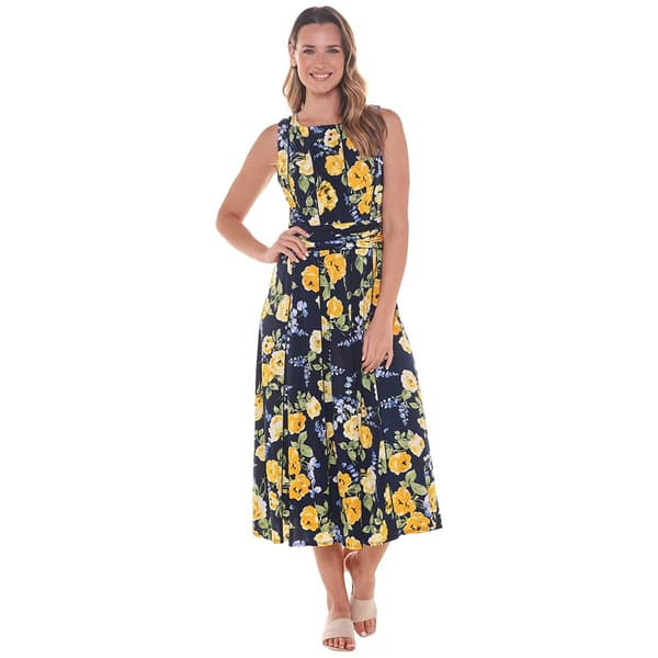 Womens Perceptions Sleeveless Pintuck Ruched Waist Midi Dress