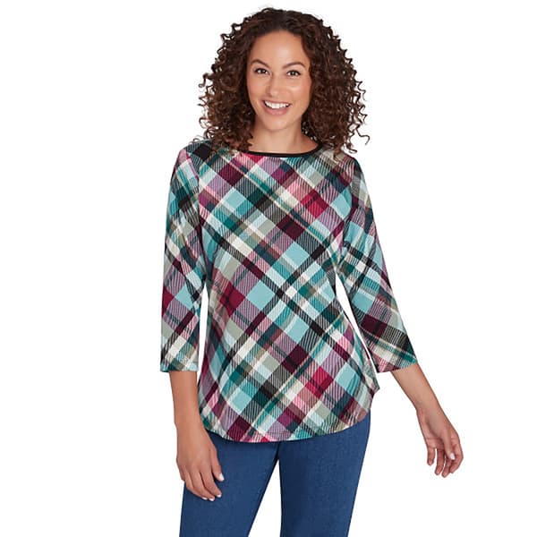 Womens Ruby Rd. Chalet Chic Knit Bias Plaid Top
