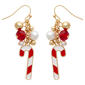 Pearl/Gold Ball/Red Stone Drop Candy Cane Earrings - image 1
