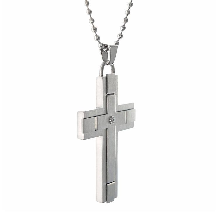 Mens Lynx Satin Accents 1/8ctw. Diamond Cross Pendant